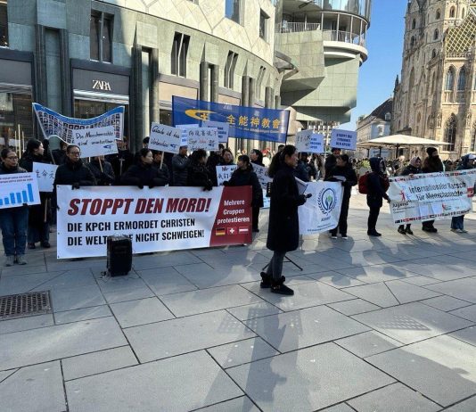 Chinese diaspora in Austria hold protest against ongoing religious persecution in China