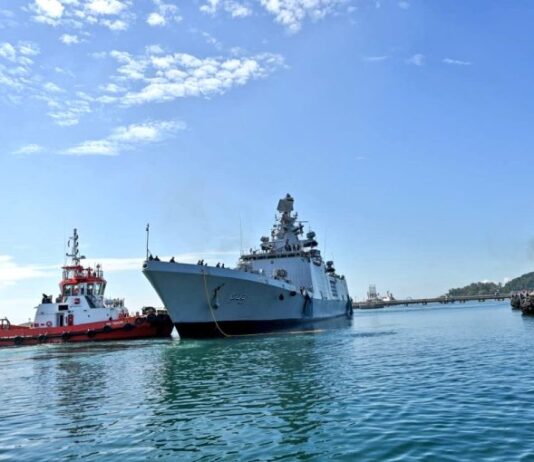 Indian Navy Stealth Frigate INS Sahyadri Arrives at Kemaman Port